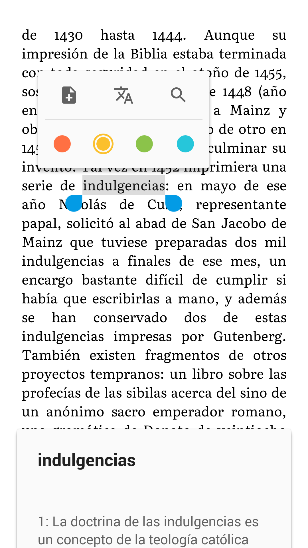 Diccionario español de la aplicación Play Books para Android