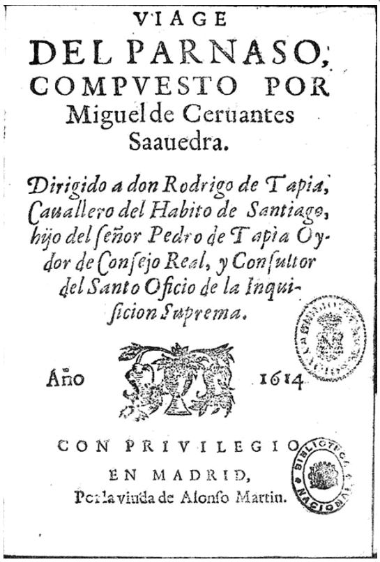 Portada de la edición de 1614 de Viaje del Parnaso
