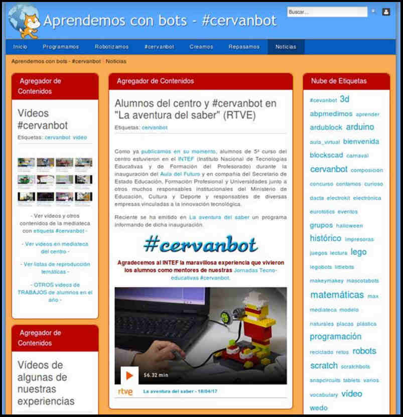 Sección «Noticias» en «Aprendemos con bots - #cervanbot».